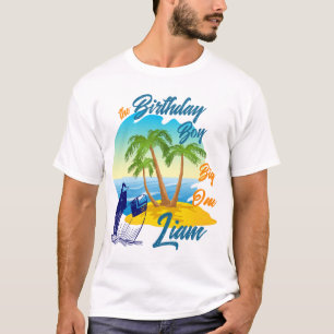 Stor Födelsedags Pojke Strand Tema Personligt Namn T Shirt