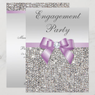 Stor Förlovningsfest Silver Sequins Lilac Bow Inbjudningar