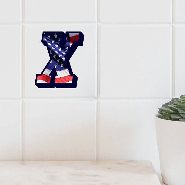 Stor fotokeramisk platta i amerikanska Flagga "X" Kakelplatta (American Flag Letter "X" Large Photo Ceramic Tile)