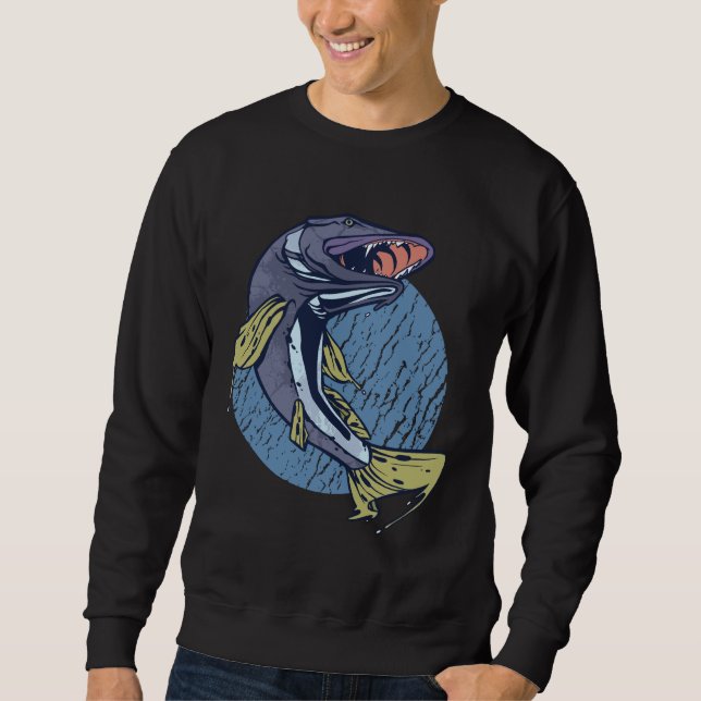 Stor Gädda Fisk  Lång Ärmad Tröja (Framsida)