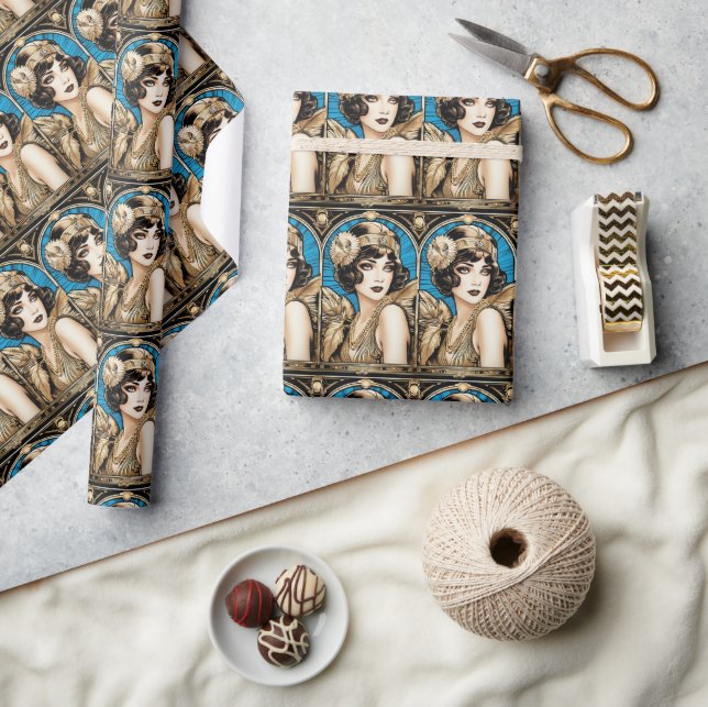 Stor gatsby Flapper blå guld svart 1920-talet Presentpapper (Hantverk)