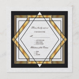 Stor Gatsby Guld Vit Art Deco Bröllop Inbjudningar