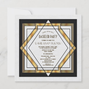 Stor Gatsby Guld Vit Art Deco Bröllopsinbjudan Inbjudningar