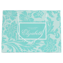 Stor gåvesenter i teal-damask