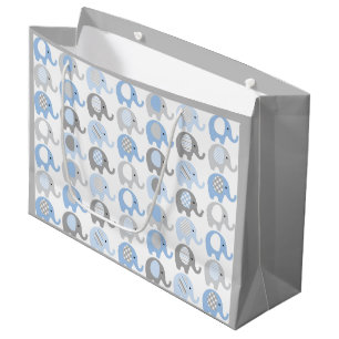 Stor gift-säck - Blue & Grått Elephants