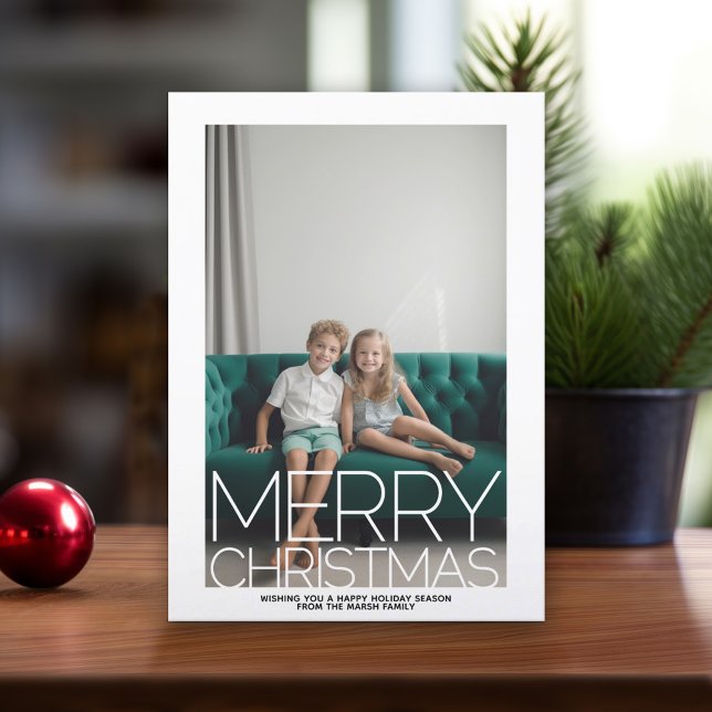 Stor God jul - blå Grönt vattenfärg Bakåt Julkort (Modern Christmas Card with Photos)