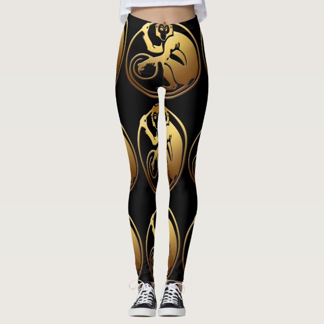 Stor Golden Monkey China Year Zodiac Birthday L Leggings (Framsida)