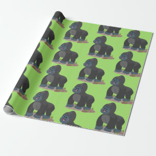 Stor gorilla-tecknad i lycklig presentpapper