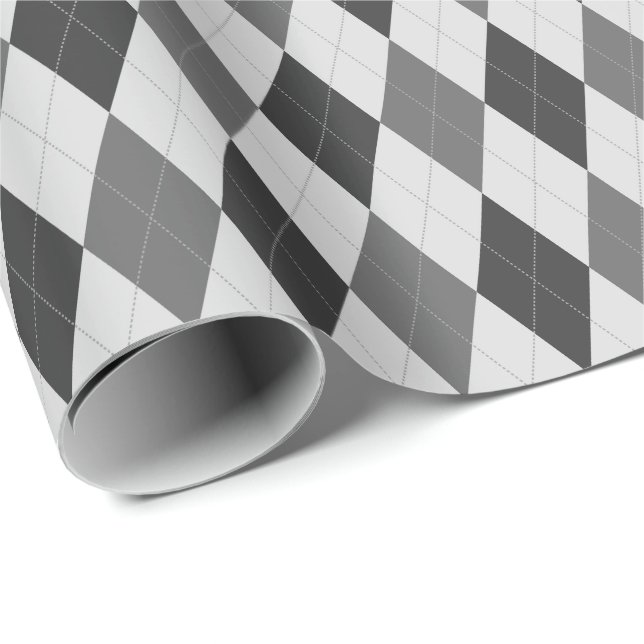Stor Grått Tones Argyle Wrapping Papper Presentpapper (Rullad Hörn)