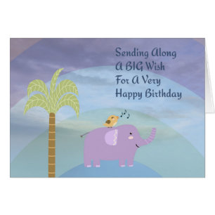 Stor Grattis på födelsedagen-önskan med elefant fö Hälsningskort