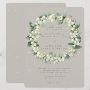 Stor Greige Snowberry+Eucalyptus Wandeans Bröllop Inbjudningar