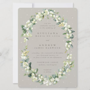Stor Greige Snowberry+Eucalyptus Winter Wedding Inbjudningar