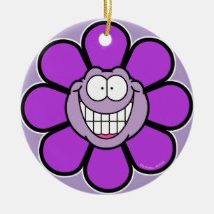 Stor grinande lila blomsterdekoration julgransprydnad keramik