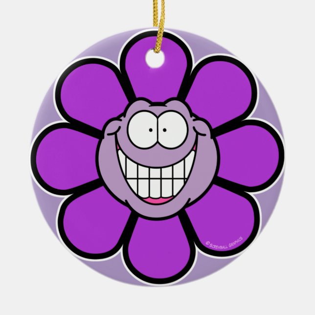 Stor grinande lila blomsterdekoration julgransprydnad keramik (Framsidan)