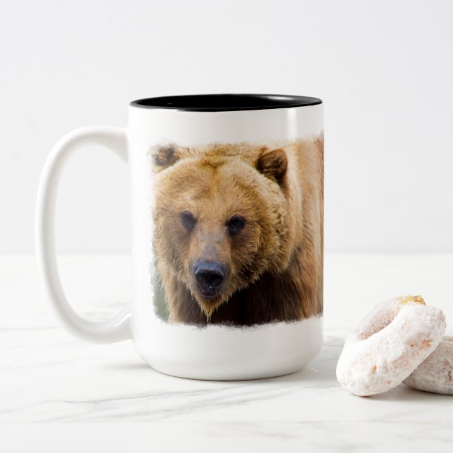 Stor Grizzly Bear Close nog Två-Tonad Mugg (Med munk)