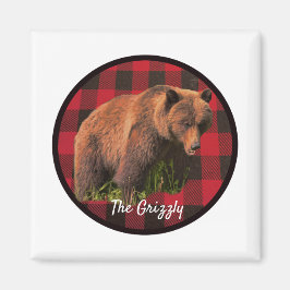 Stor Grizzlybjörn Buffalo Plaid Magnet