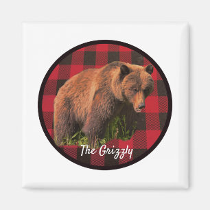 Stor Grizzlybjörn Buffalo Plaid Magnet
