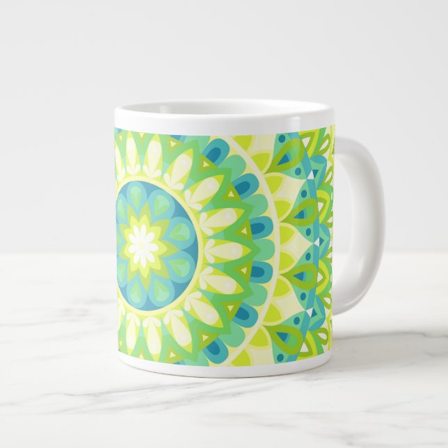 Stor Grön Mandala Naturinspirerad Boho Överskjutan Jumbo Mugg (Framsida höger)