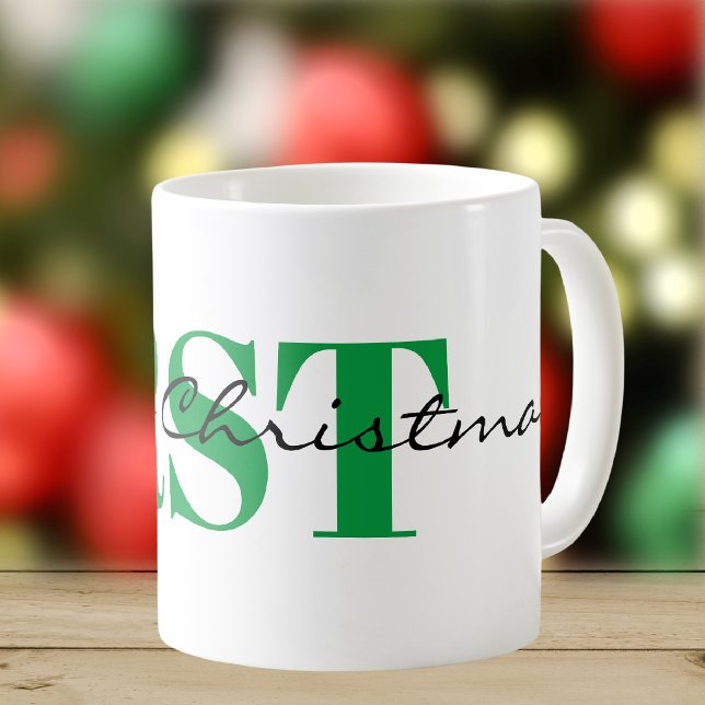 Stor grön monogram och Glad jul Classic Kaffemugg (Skapare uppladdad)