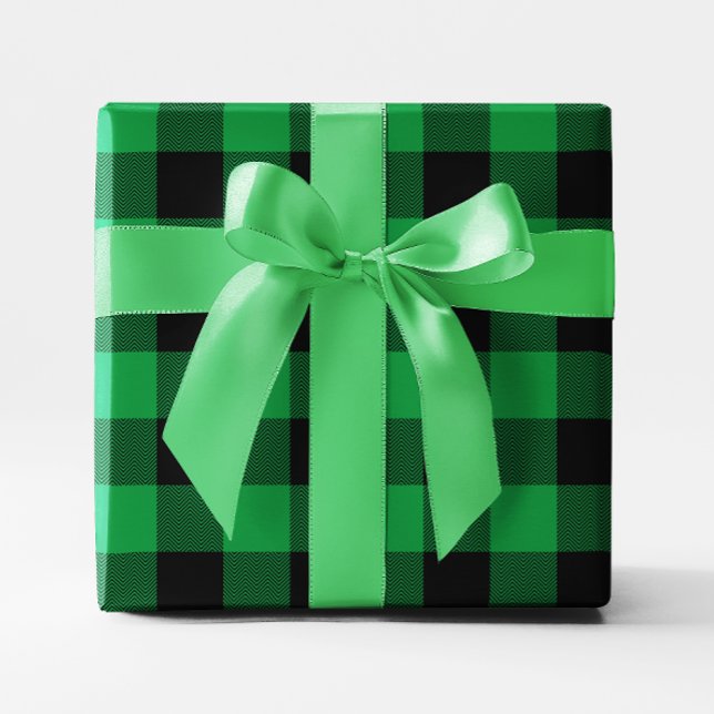 Stor grön och svart chevron Buffalo-ruta Presentpapper (Large Green and Black Chevron Buffalo Plaid Wrapping Paper)
