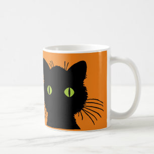 Stor Grönt Eyed Black Cat Happy halloween design Kaffemugg