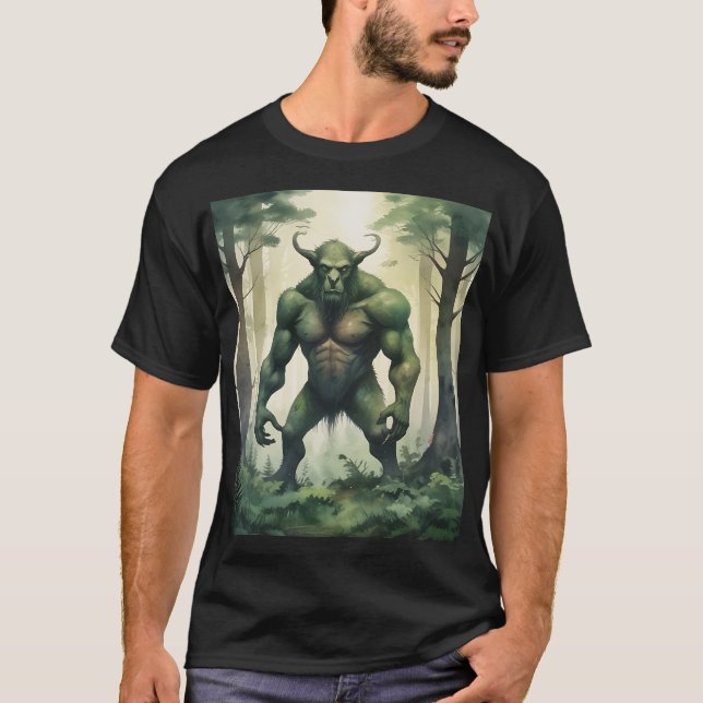 stor grönt i skogen, monsterkaraktär t shirt (Framsida)