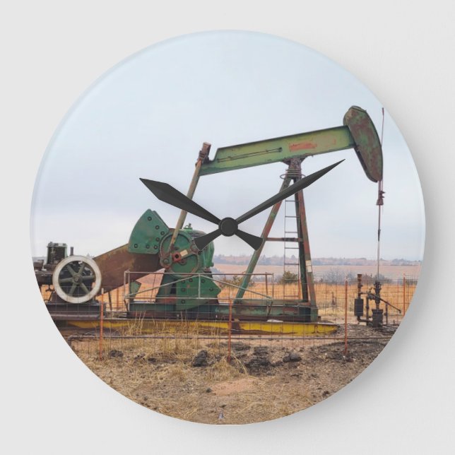 Stor Grönt Pumpjack i Fält Stor Klocka (Framsida)