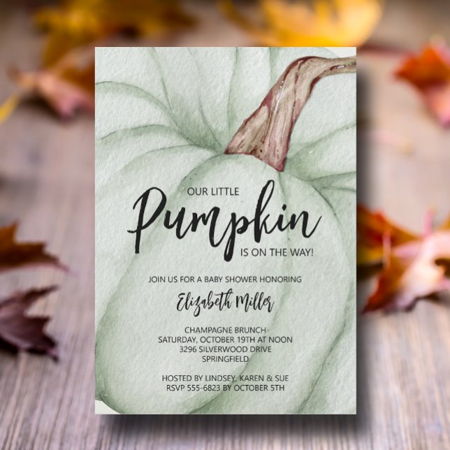 Stor Grönt Pumpkin Baby Shower Inbjudningar (Large green pumpkin baby shower invitations, INSTANT DOWNLOAD and/or PRINTED)