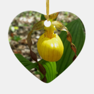 Stor gul Cypripedium för damhäftklammermatare Julgransprydnad Keramik