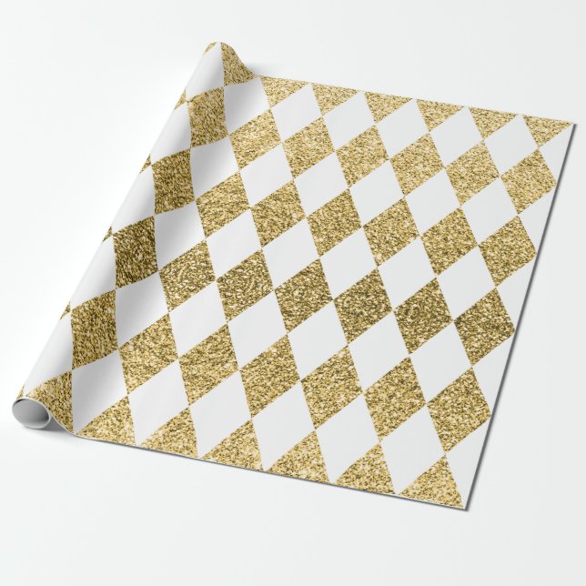 Stor Guld Glitter Harlequin Wrapping Papper Presentpapper (Utrullad)