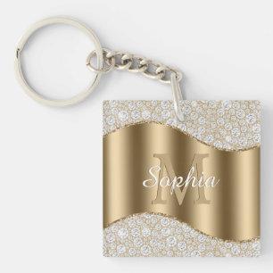 Stor Guld Monogram, vit skript Namn, diamanter