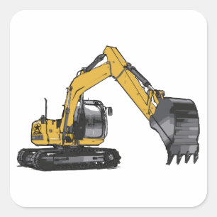 Stor Gult Excavator Fyrkantigt Klistermärke