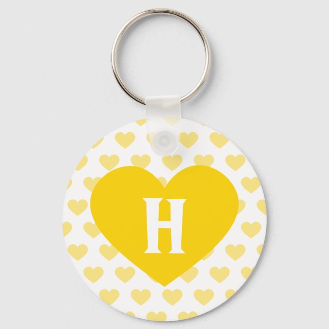 Stor Gult Heart - Monogram Nyckelring (Framsida)