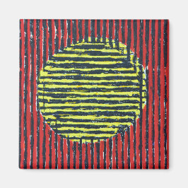 Stor Gult Sol Spot med rött och svart linjer Magnet