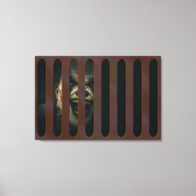 Stor Halloween Scary Clown in Storm Grate Canvastryck (Framsida)