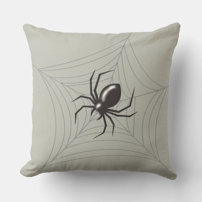 Stor Halloween spindel i sitt nät grå bakgrund Kudde (Framsida)