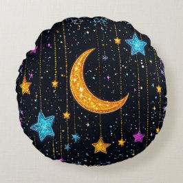 Stor halvmåne och många stjärnor rund kudde