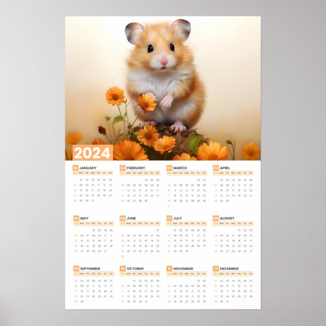 Stor Hamster 2024 Kalenderplanschett Poster (Framsidan)