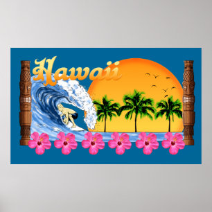 Stor hawaiian Surfing Poster
