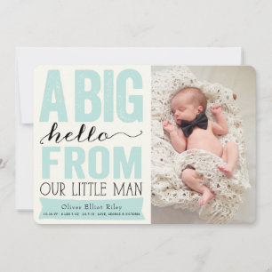 Stor Hej Från Vår Lille Man Baby Pojke Foto Födels Meddelande