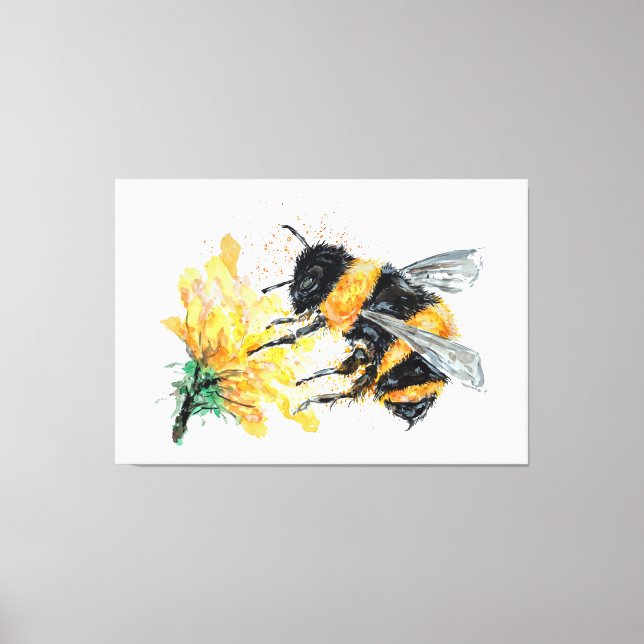 Stor honungsbi som samlar pollen från blomma canvastryck (Framsida)