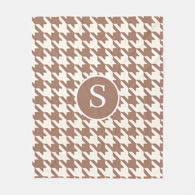 Stor Houndstooth-mönster Mocha Mousse och Vit Fleecefilt (Framsidan)