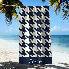 Stor Houndstooth Mönster Navy Blue