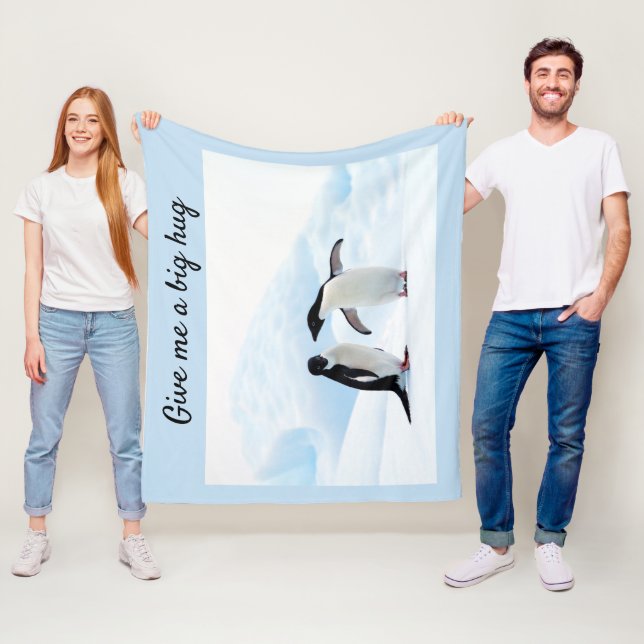 Stor hug Penguin på isfoto med text Fleecefilt (På plats)