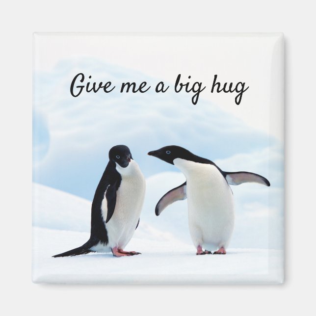 Stor hug Penguin på isfoto med text Magnet (Framsidan)