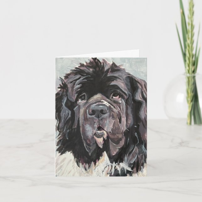 Stor Hund Newfoundland Hand-Painting på Canvas Anteckningskort (Framsida)