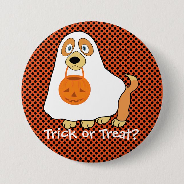 Stor hund trick or treat, 3 tums rund knapp (Framsida)