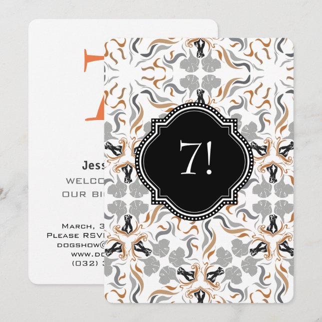 Stor hundfest Guld Svart Inbjudningar (Fram/baksida)