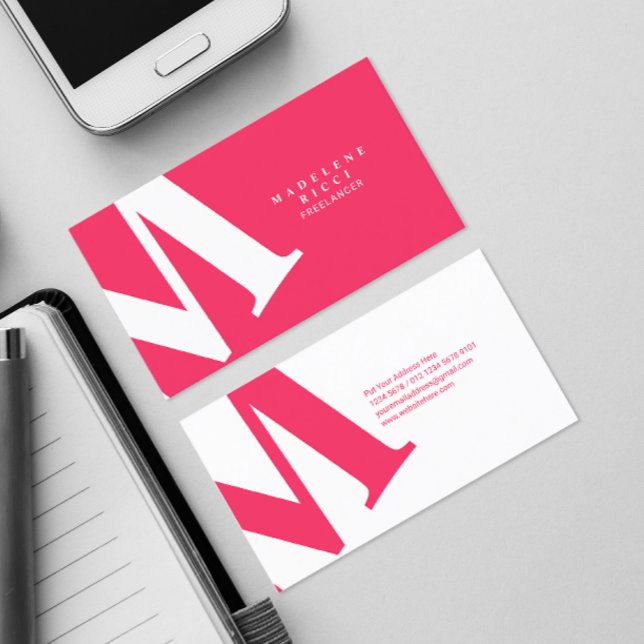 Stor initial | Modern typografi | Rosa Visitkort (Skapare uppladdad)