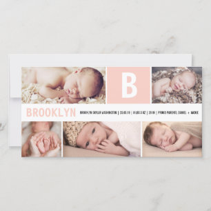 Stor Initial Rosa Baby Monogram 5 Multi Foto Födel Meddelande